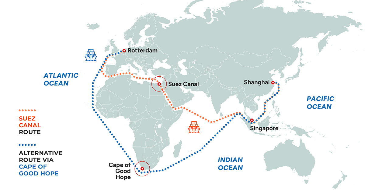 Map of LCL and FCL sea logistics routes from China